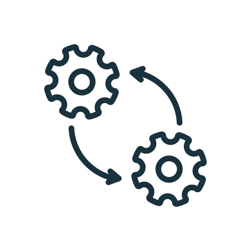 roda dentada no ícone da linha de processo. seta circular, roda dentada, operação. pictograma linear de engrenagem. ilustração vetorial. vetor