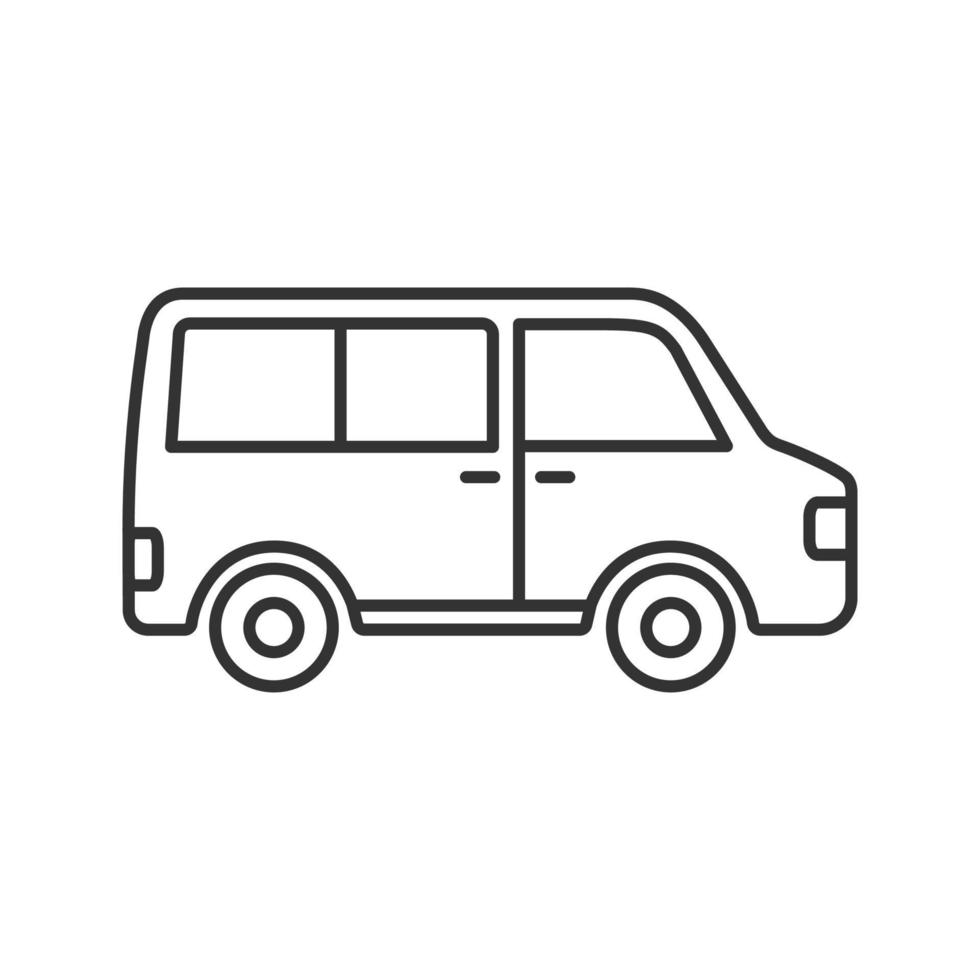 ícone linear de microônibus. ilustração de linha fina. minivan. carro da família. símbolo de contorno. desenho de contorno isolado de vetor