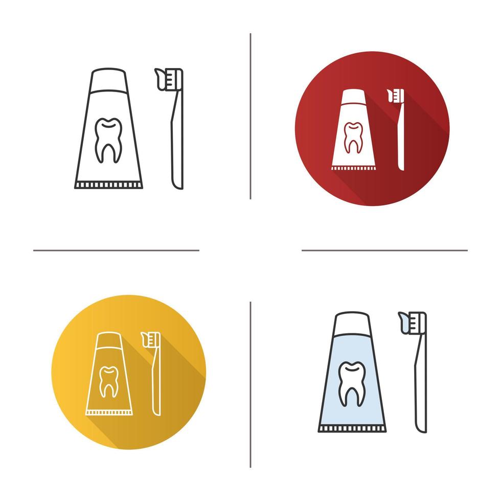 escova de dentes com ícone de pasta de dente. dentifrício. design plano, estilos lineares e de cores. ilustrações vetoriais isoladas vetor