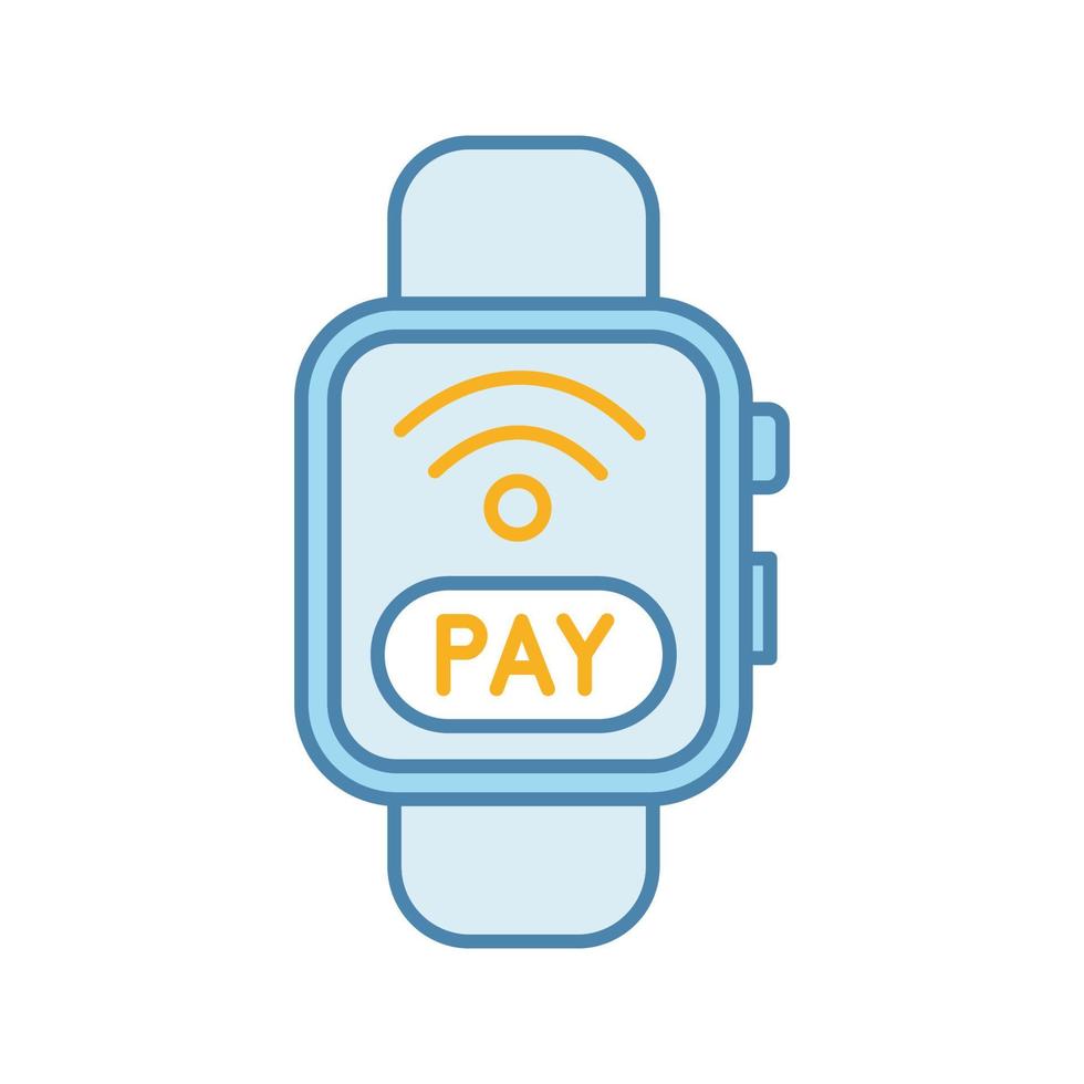 ícone de cor de pagamento smartwatch nfc. pague com relógio de pulso inteligente. pagamento sem contato. ilustração vetorial isolada vetor