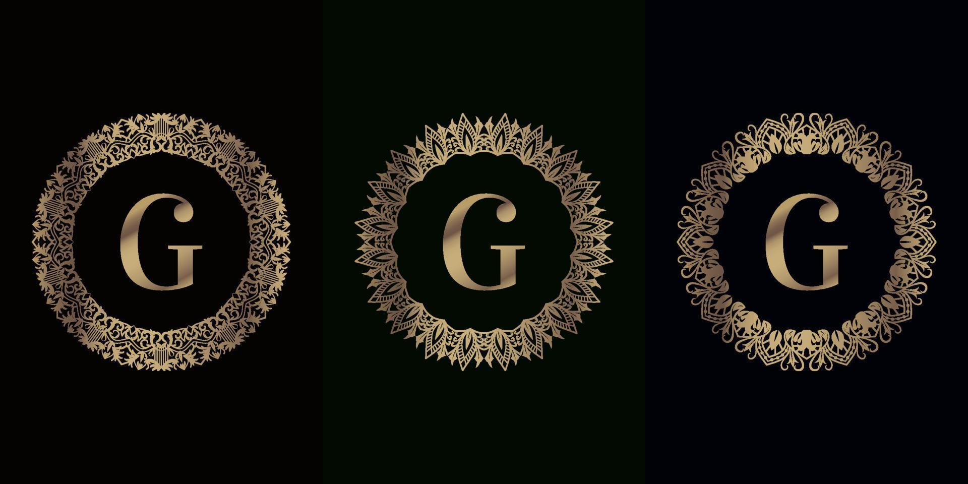 coleção de logotipo inicial g com moldura de ornamento de mandala de luxo vetor