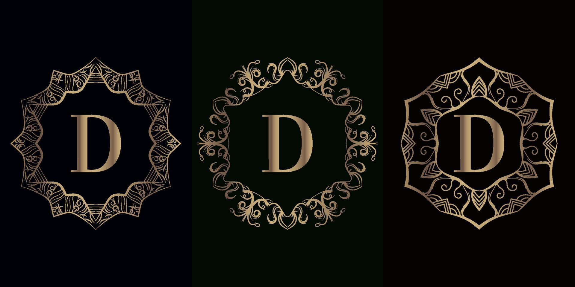 coleção de logotipo inicial d com moldura de ornamento de mandala de luxo vetor
