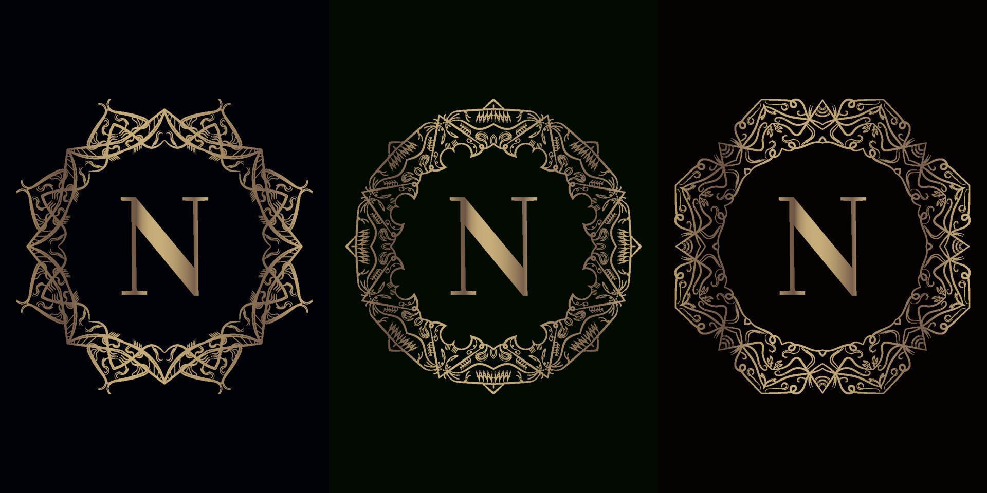 coleção de logotipo inicial n com moldura de ornamento de mandala de luxo vetor