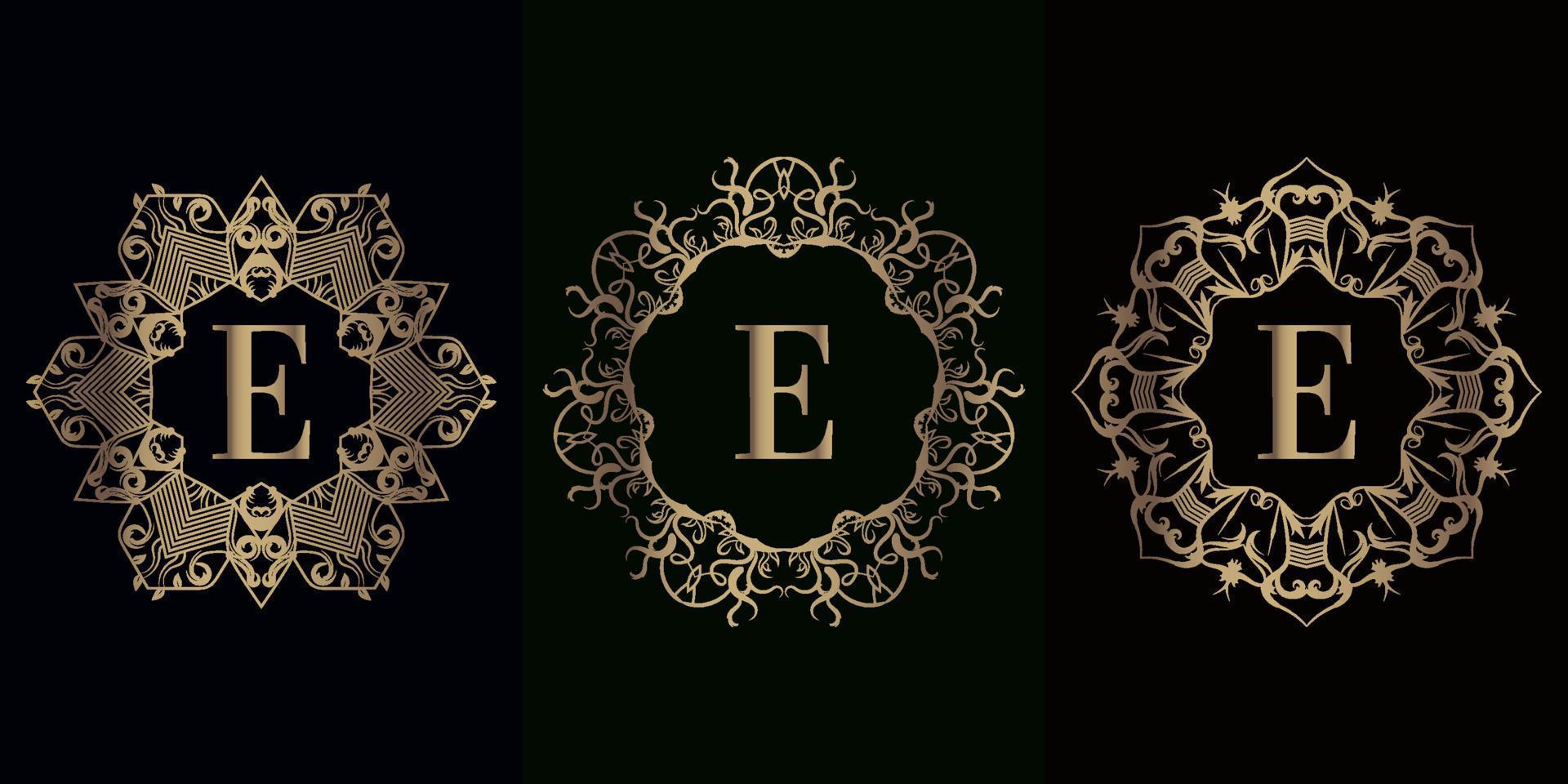 coleção de logotipo inicial e com moldura de ornamento de mandala de luxo vetor