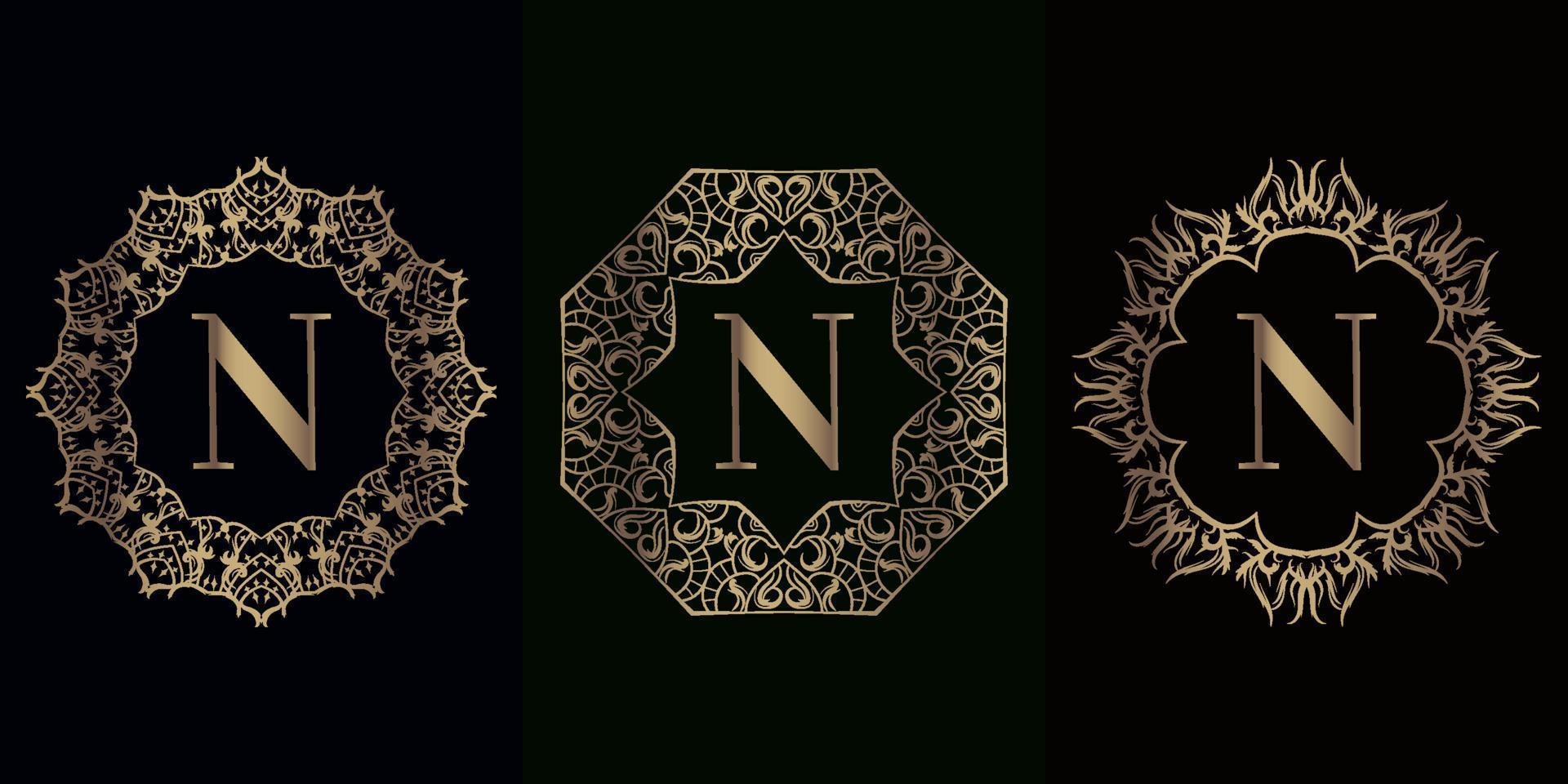 coleção de logotipo inicial n com moldura de ornamento de mandala de luxo vetor