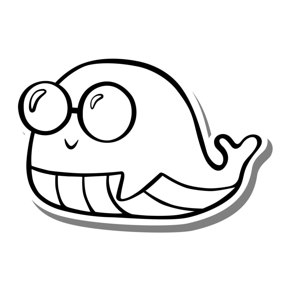 óculos de baleia menino bonito dos desenhos animados monocromáticos. doodle na silhueta branca e sombra cinza. ilustração vetorial sobre animais aquáticos para qualquer projeto. vetor