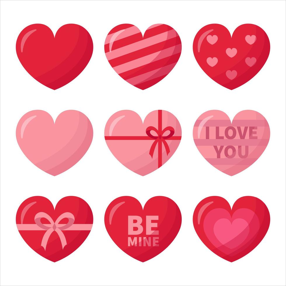 conjunto de vetores de corações. símbolo de história de amor. elementos de design para dia dos namorados ou casamento.