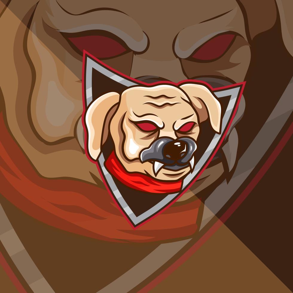 design de logotipo esport de mascote de emblema de cabeça de cachorro bravo. o logotipo de jogos esportivos de alta resolução é adequado para o mascote do seu time vetor