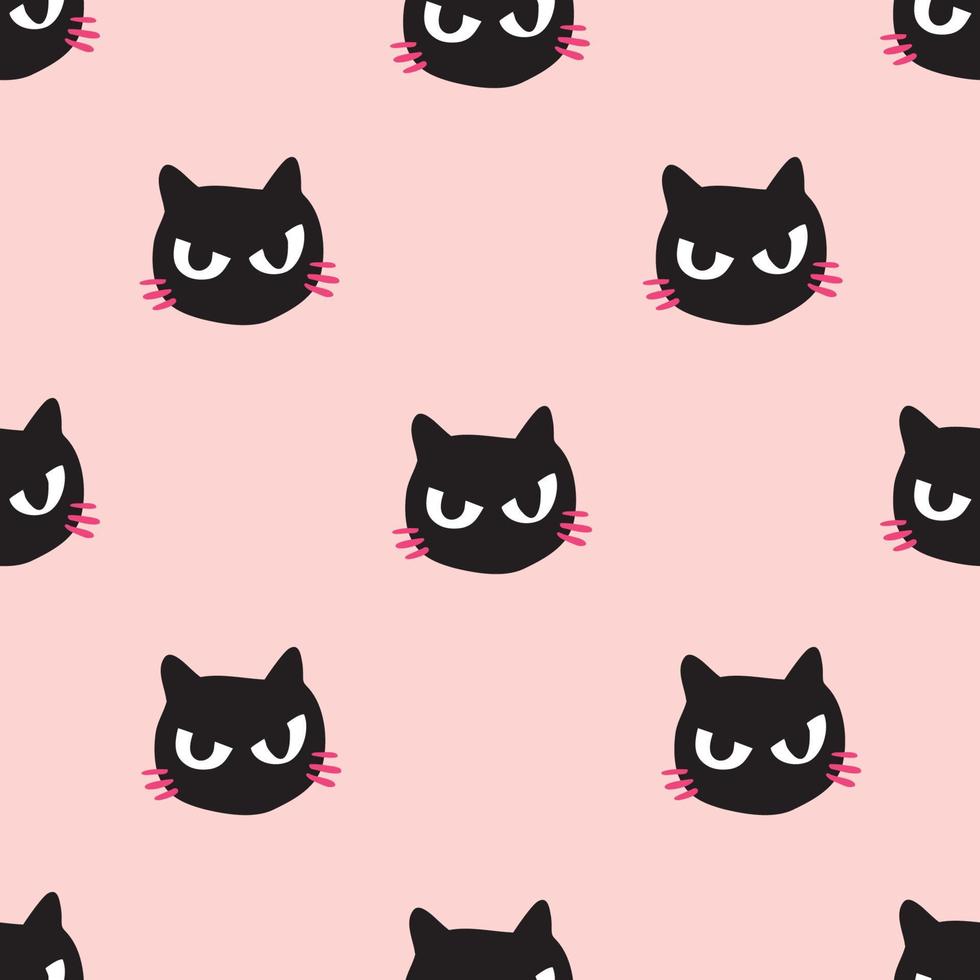 padrão de desenhos animados fofos de gato de volta. gato em fundo rosa. o padrão bonito sem costura em uma menina, doodle de gato moda bebê. design vetorial para moda, fundo, tecido, papel de parede, embrulho, cartão. vetor