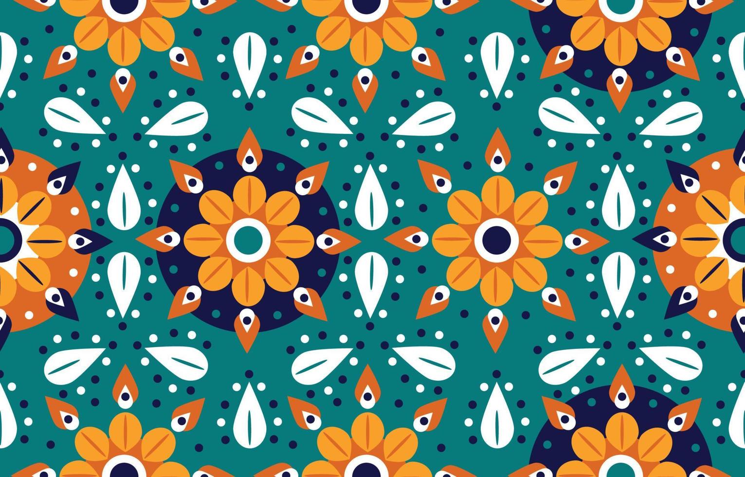 arte de padrão floral étnico. sem costura padrão em bordados tribais, folclóricos, lindo fundo verde. print.design de ornamento de arte geométrica asteca para tapete, papel de parede, roupas, embrulho, tecido, capa vetor