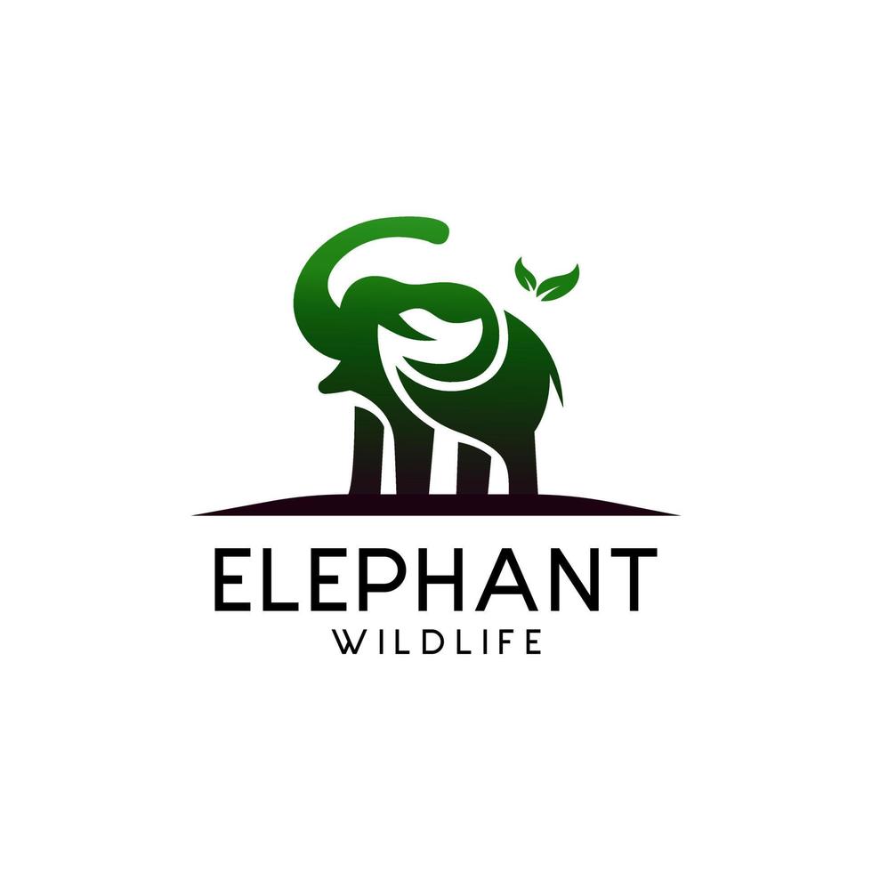 elefante selvagem e ilustração de logotipo de folha vetor
