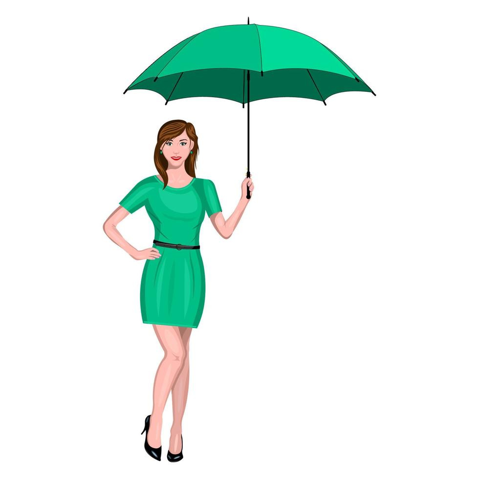 mulher segurando o guarda-chuva isolado fundo branco vetor