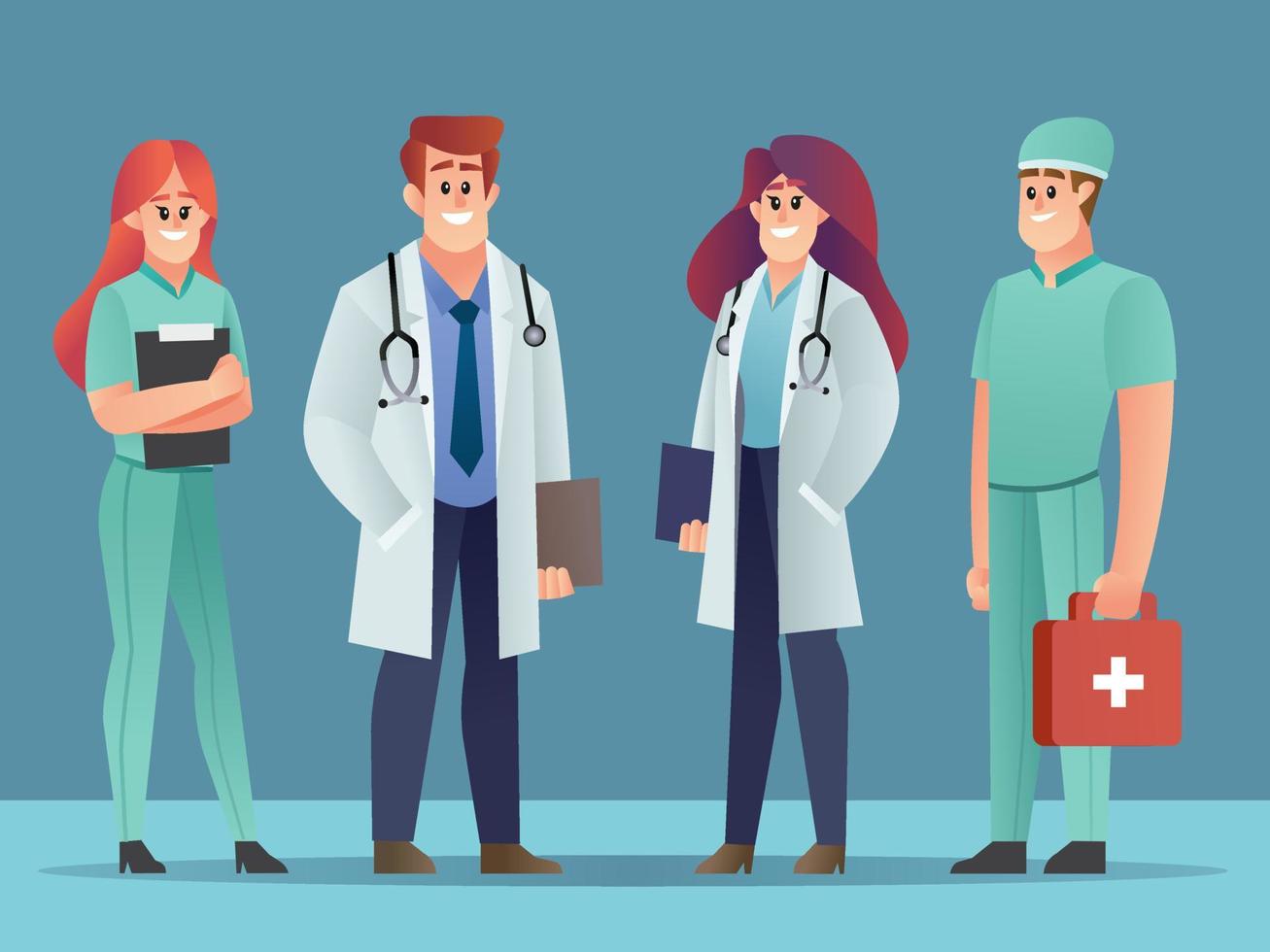 conjunto de personagens médicos, ilustração vetorial de equipe médica vetor