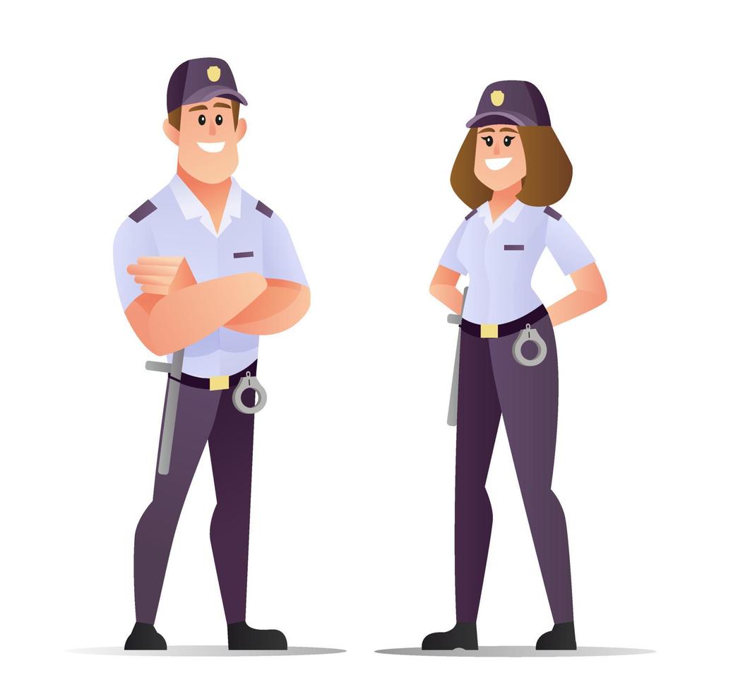 personagem de segurança masculina e feminina em desenho animado plano vetor