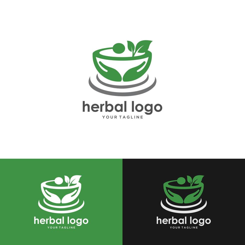 gráfico de vetor de logotipo à base de plantas com um ícone que consiste em almofariz, pilão e folha. melhor para qualquer negócio.