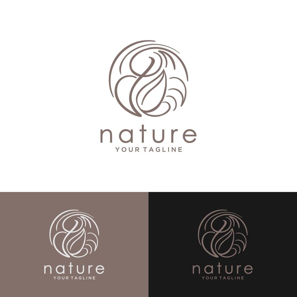 logotipo da planta tropical. emblema da flor do círculo no estilo linear n circle. emblema abstrato vetorial para design de produto natural, florista, cosméticos, conceito de ecologia, bem-estar, spa, centro de ioga. vetor