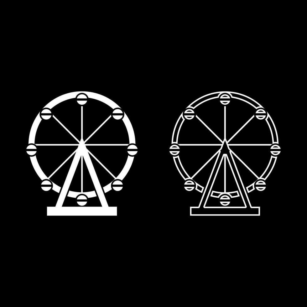 diversão de roda gigante no parque no conjunto de ícones de atração imagem de estilo plano de ilustração vetorial de cor branca vetor
