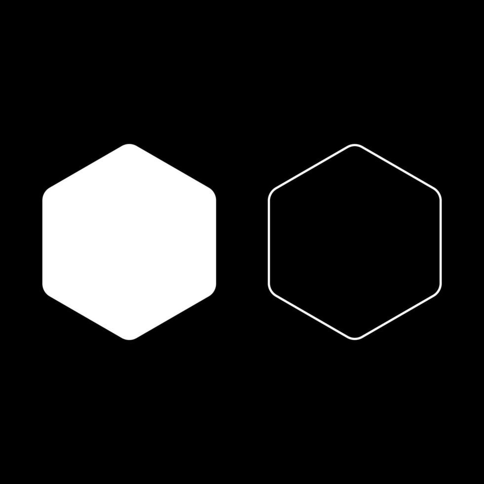 hexágono com ícone de cantos arredondados conjunto de imagem de estilo plano de ilustração vetorial de cor branca vetor