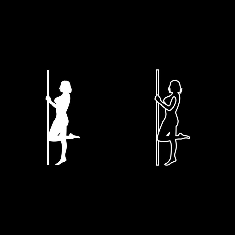 mulher artista de strip-tease no conjunto de ícones do tubo ilustração de cor branca estilo simples imagem simples vetor