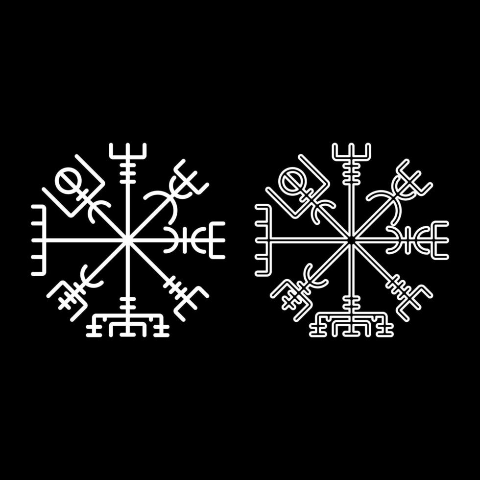 vegvisir bússola rúnica galdrastav navegação bússola símbolo conjunto de ícones ilustração de cor branca estilo simples imagem simples vetor