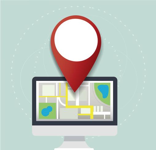 ícone de localização de pino e mapa no vetor de computador, o conceito de viagens