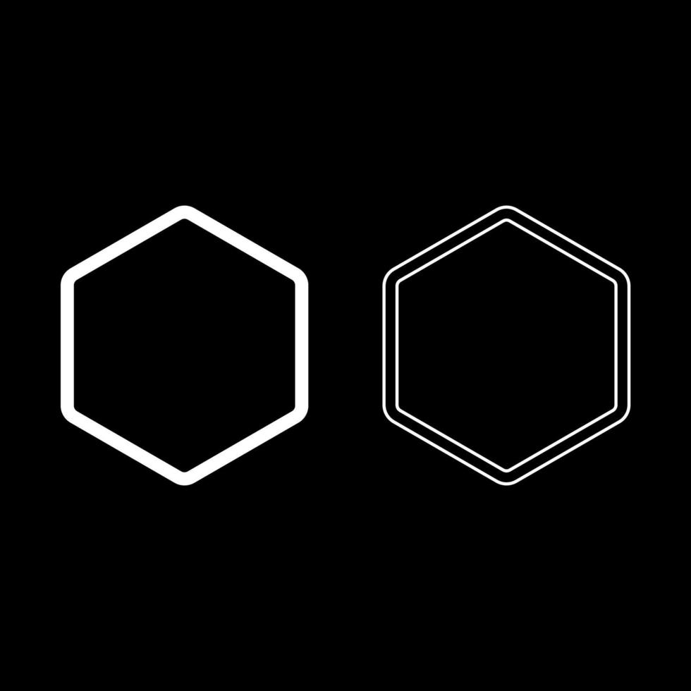 conjunto de contorno de ícone de elemento de forma hexagonal imagem de estilo plano de ilustração vetorial de cor branca vetor