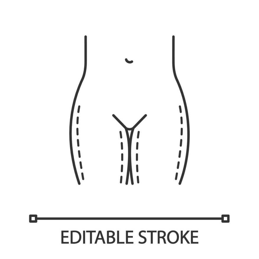 ícone linear da cirurgia de elevação da coxa. cirurgia plástica. ilustração de linha fina. lipoaspiração de coxas e quadris. símbolo de contorno. desenho de contorno isolado de vetor. traço editável vetor