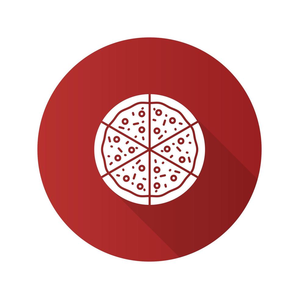 ícone de glifo de longa sombra de design plano de pizza. ilustração em vetor silhueta