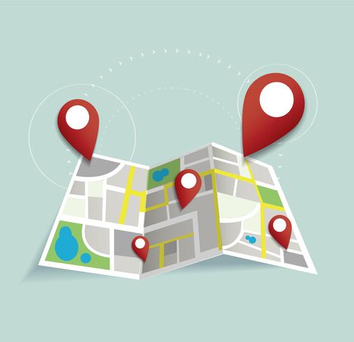 você está aqui, pin ícone de localização e mapa vetor, o conceito de viagens vetor