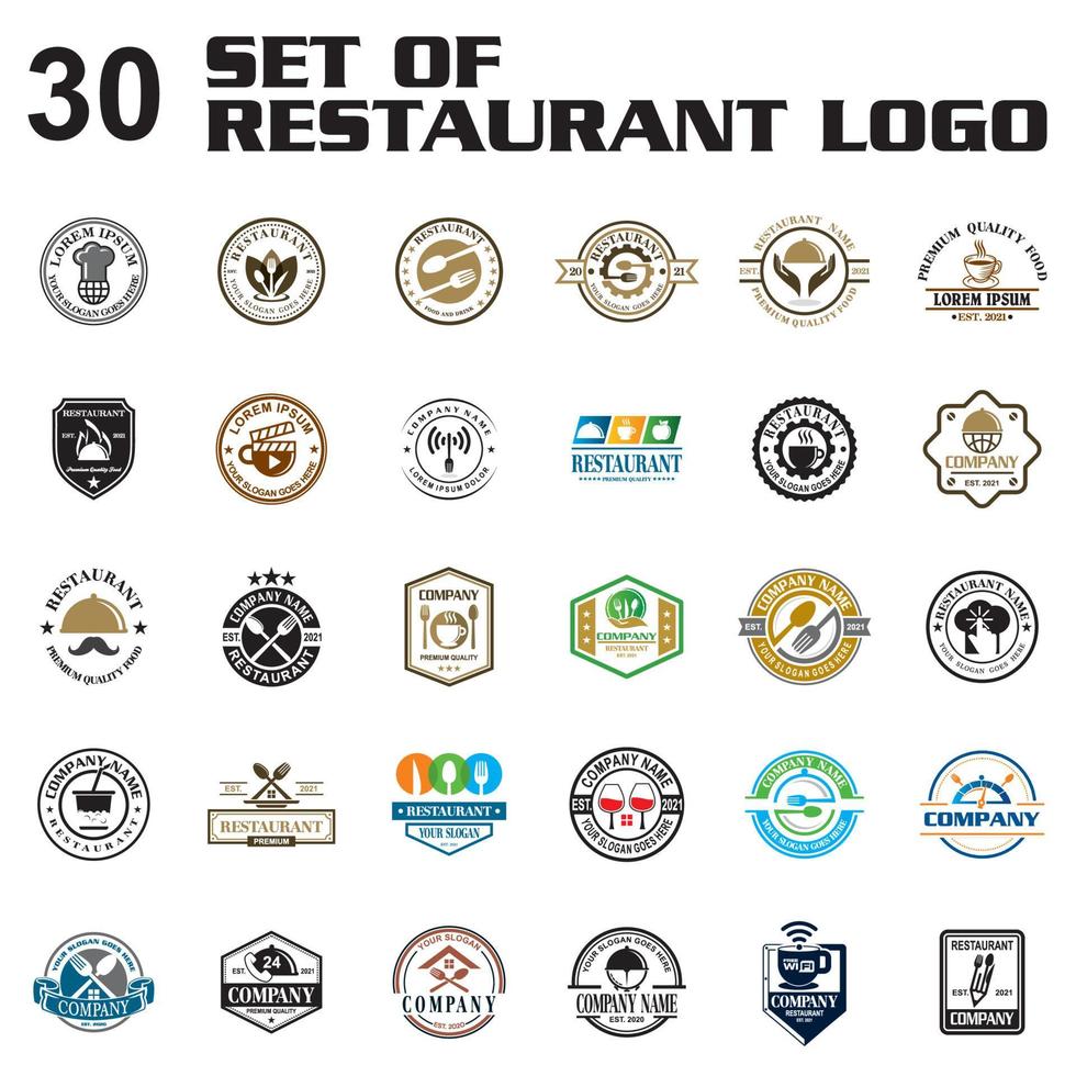 um conjunto de logotipo de restaurante, um conjunto de logotipo de comida vetor