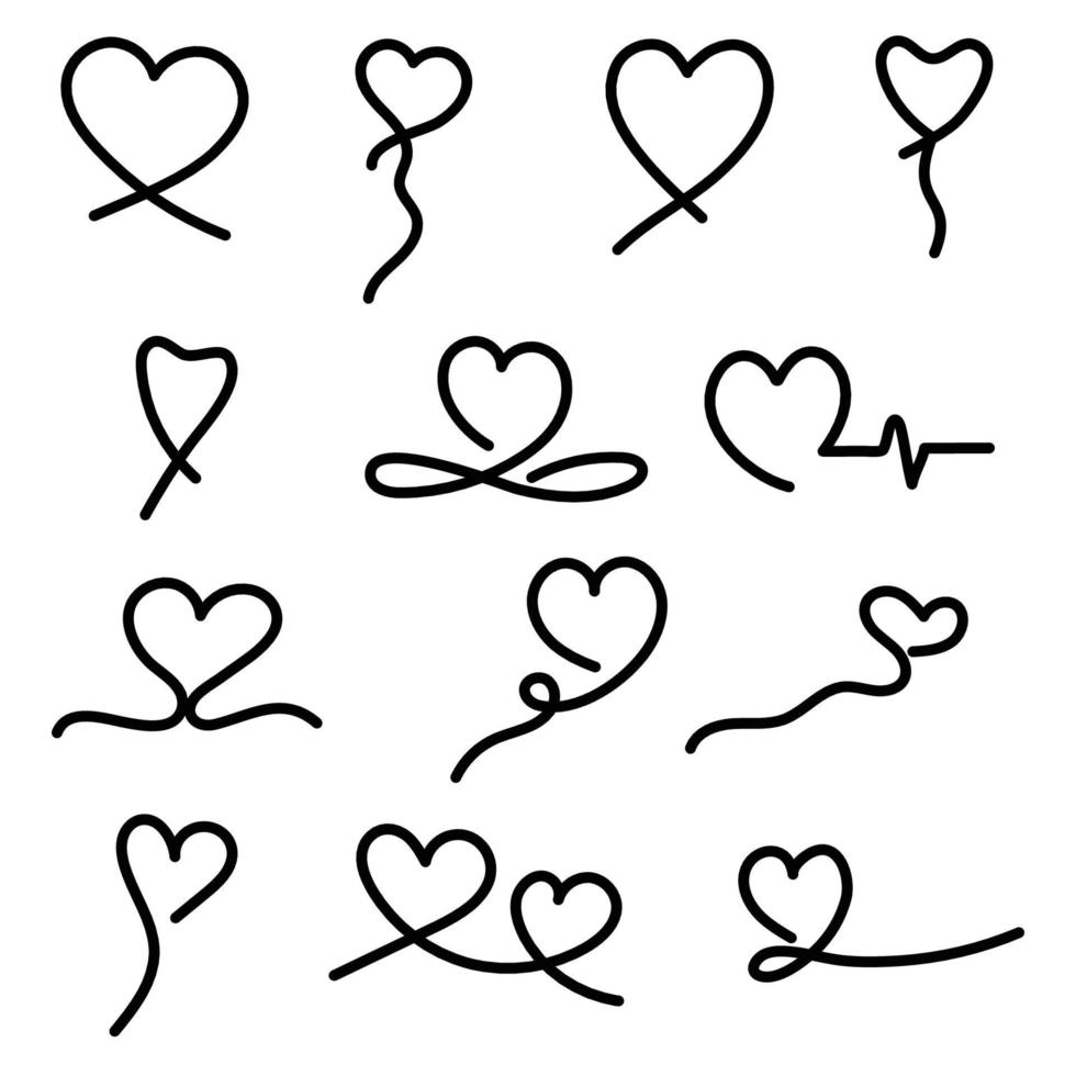 design de coleção de coração de amor desenhado à mão. corações de rabiscos. ilustração vetorial vetor