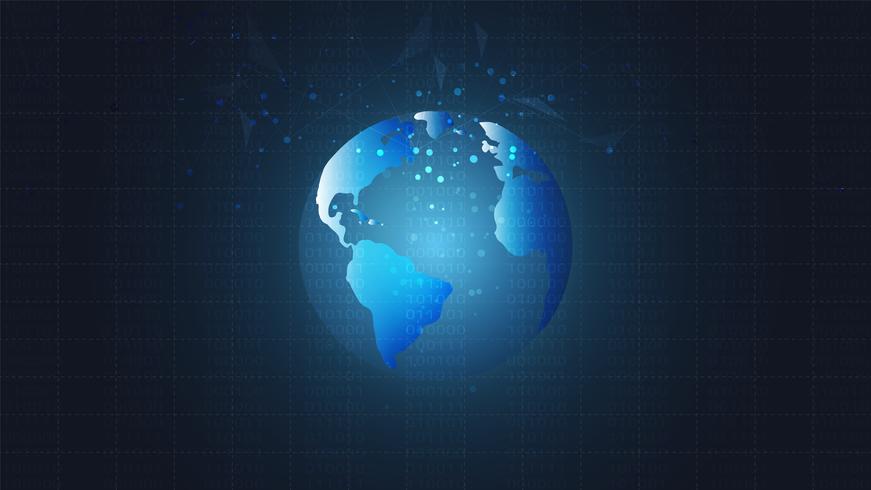 Conexão de rede global com fundo do mapa do mundo, símbolo de uma comunicação internacional. vetor