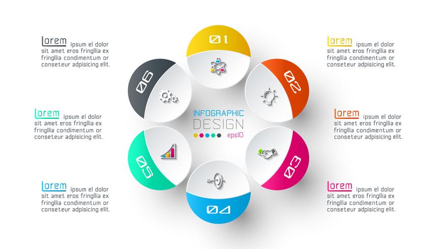 Seis círculos com infográficos de ícone de negócios. vetor
