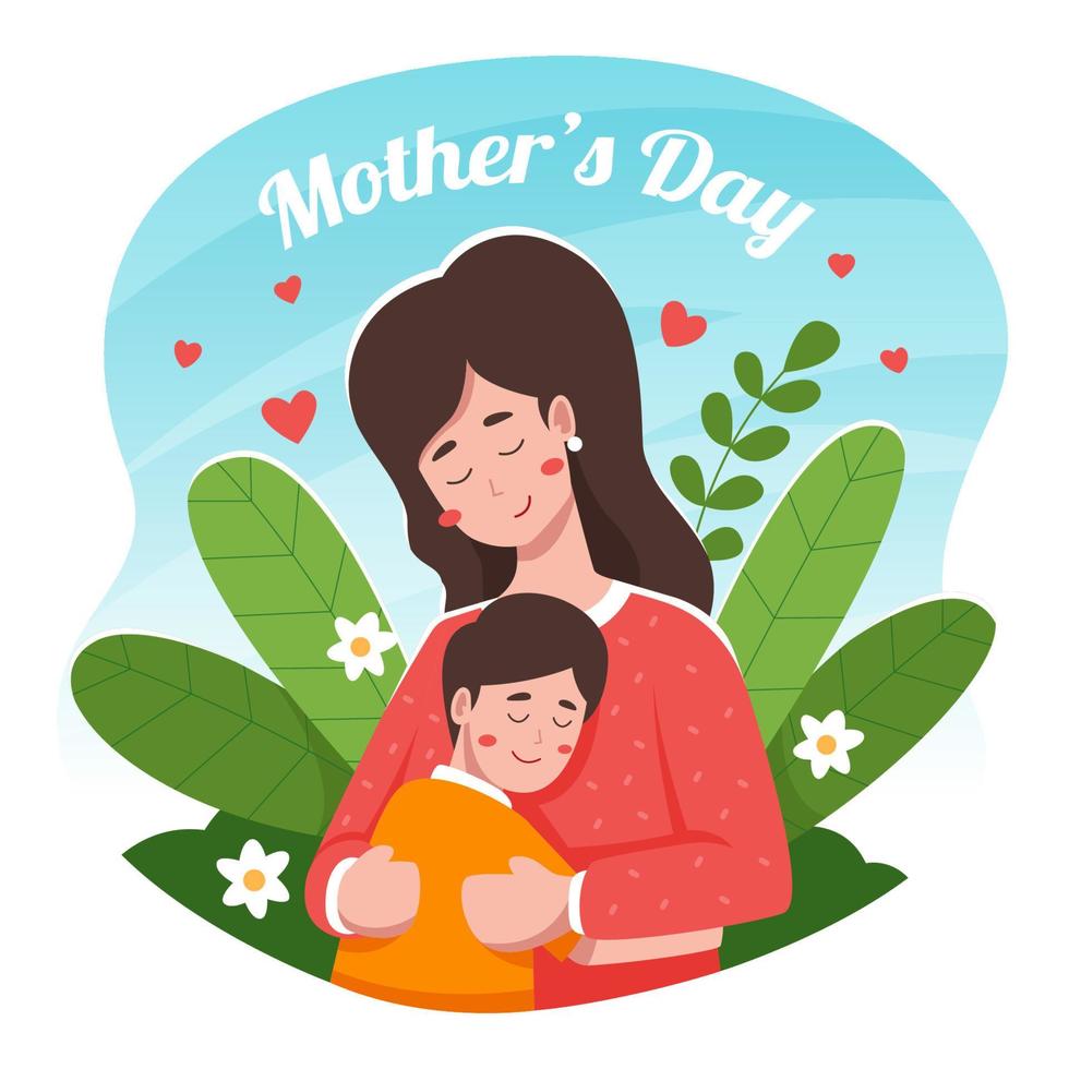 feliz dia das mães com personagem mãe e filho vetor