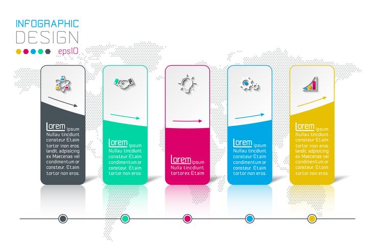 Bar rótulos infográfico com 5 passos. vetor