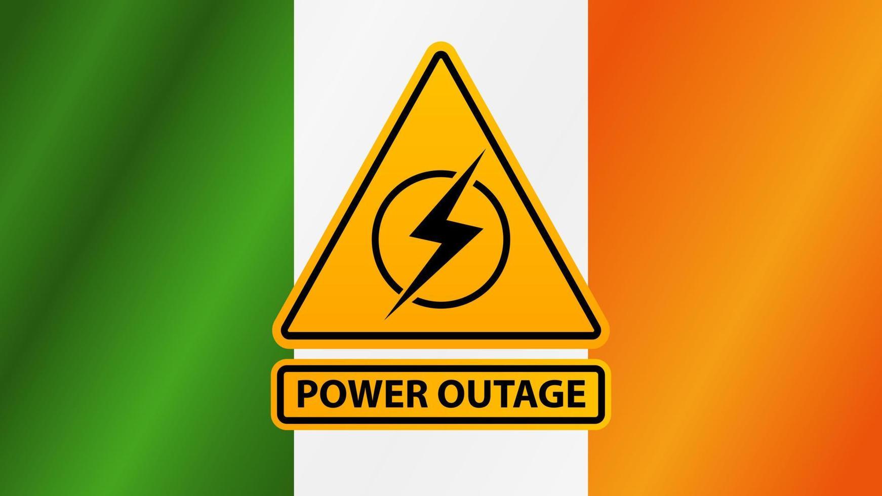 queda de energia, sinal de alerta amarelo no fundo da bandeira da Irlanda vetor