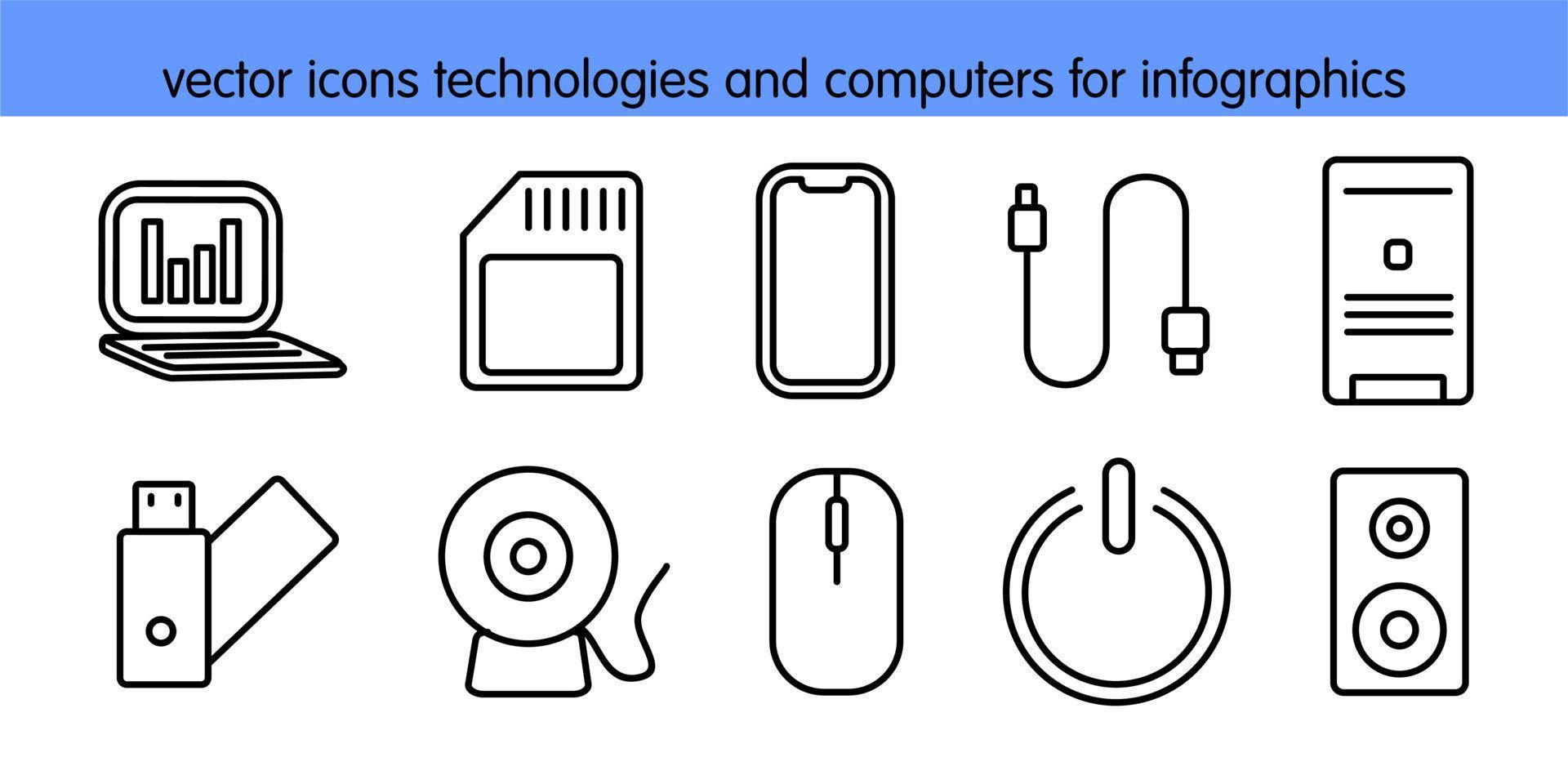 tecnologias de ícones vetoriais e computadores para infográficos vetor