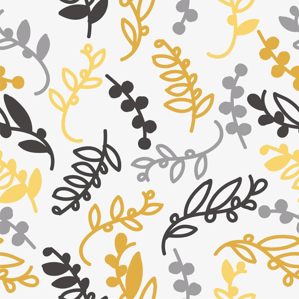ilustração vetorial de um padrão infinito de galhos no estilo doodle em tons de cinza dourados vetor