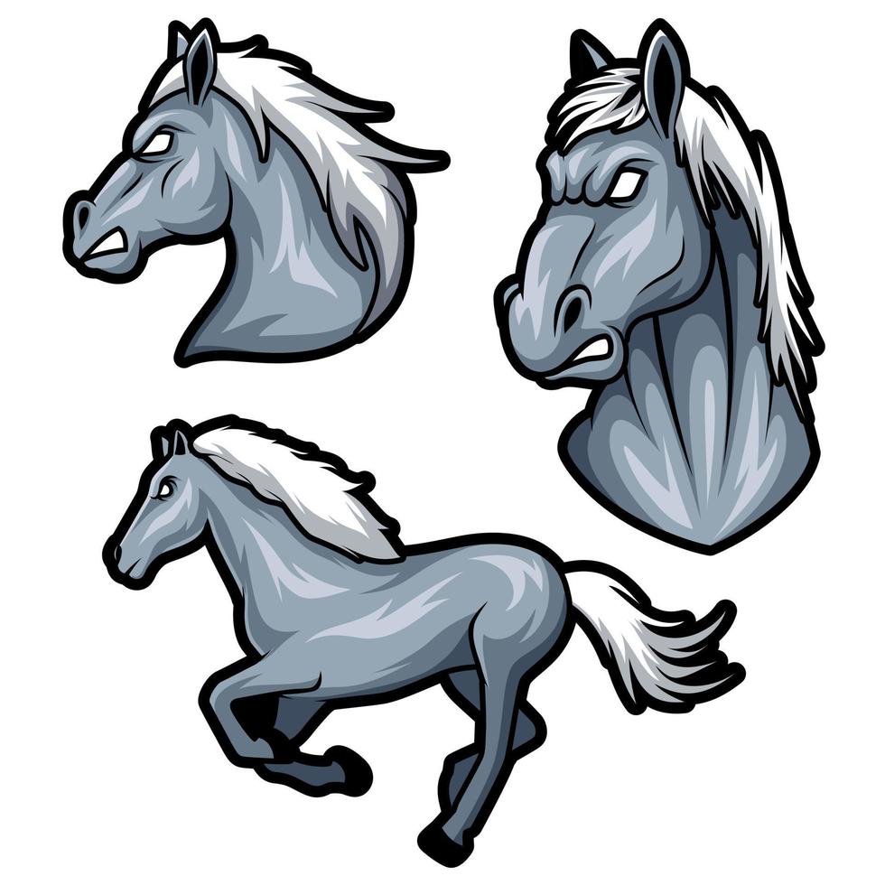cavalos definir modelo de ilustração vetorial de mascote vetor