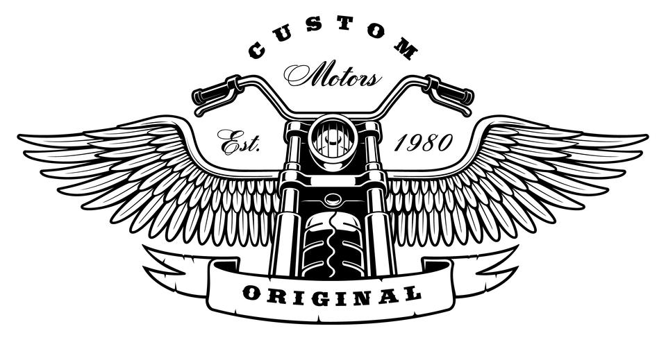 Moto vintage com asas em fundo branco vetor