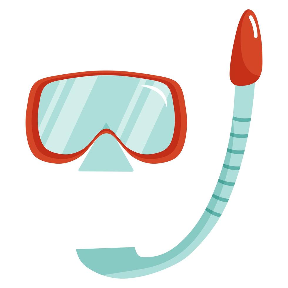 ilustração em vetor de máscara de mergulho e snorkel isolado no fundo branco em estilo simples de desenho animado. máscara de natação, acessórios de praia de verão, protetor de natação