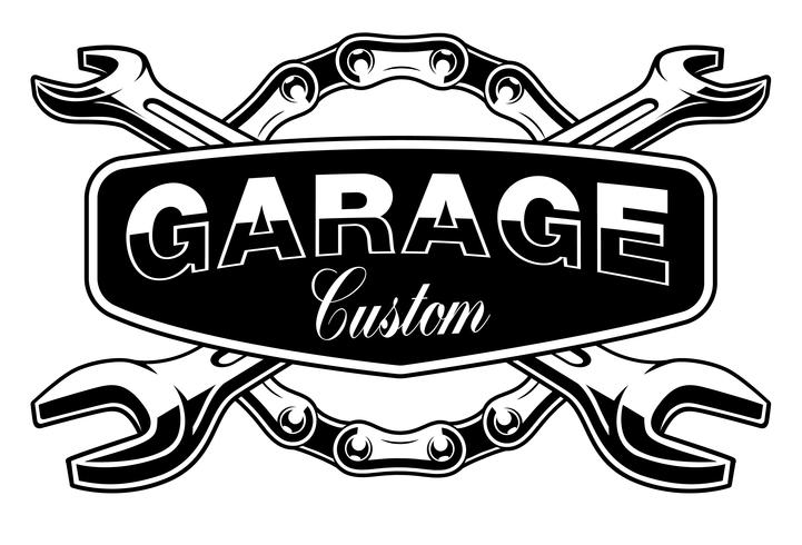 Emblema de garagem com corrente de motocicleta vetor