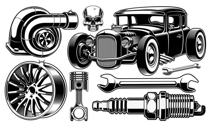Elementos de design de reparação automóvel. vetor