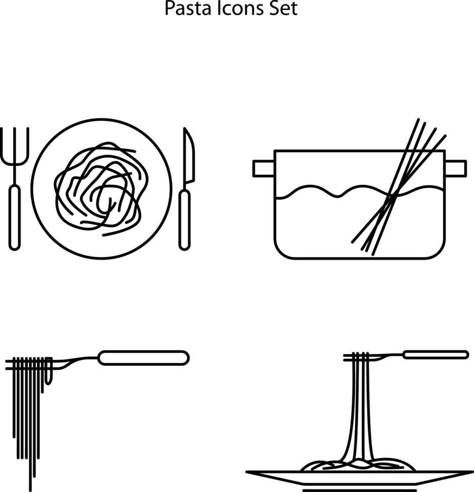 ícones de macarrão conjunto isolado no fundo branco. ícone de macarrão linha fina contorno símbolo de macarrão linear para logotipo, web, app, ui. sinal simples de ícone de macarrão. vetor