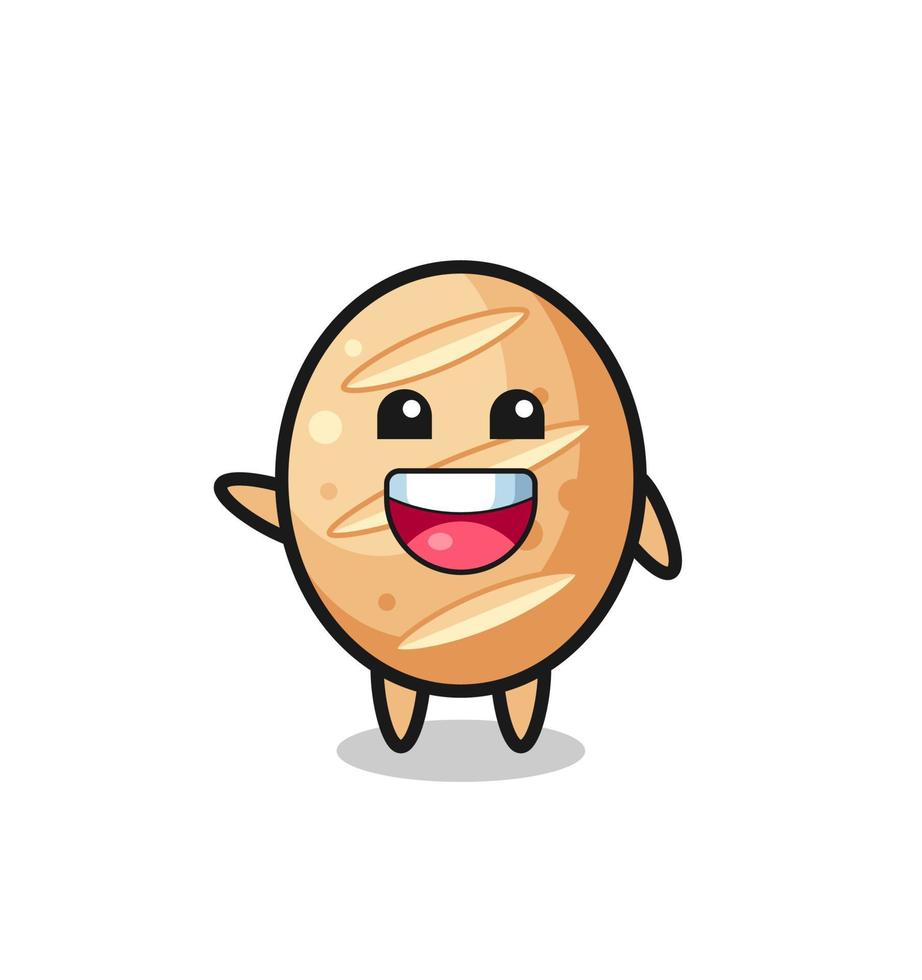 personagem de mascote bonito de pão francês feliz vetor