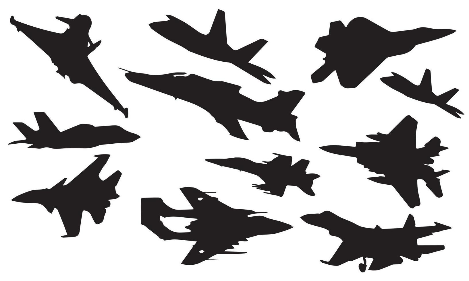 silhuetas de caça a jato ilustração vetorial design fundo preto e branco vetor