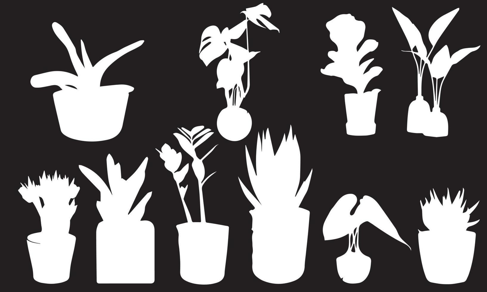 coleção de silhuetas de plantas de jardim interno e externo de casa de decoração em vasos e stands ícones de conjunto gráfico vetor