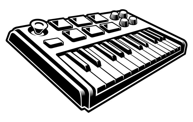Ilustração a preto e branco do teclado midi vetor