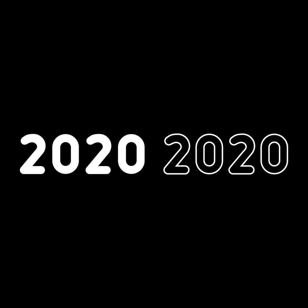 Símbolos de texto de 2020, letras de ano novo, contorno do ícone, conjunto de ilustração vetorial de cor branca, imagem de estilo plano vetor