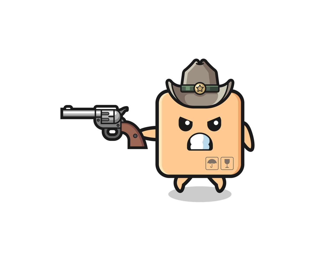 o cowboy de caixa de papelão atirando com uma arma vetor